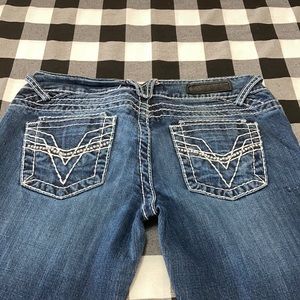 Vigoss Boot cut Fit Jeans 9/30 Dark Thick Stitch Bling Embellished Double Pocket